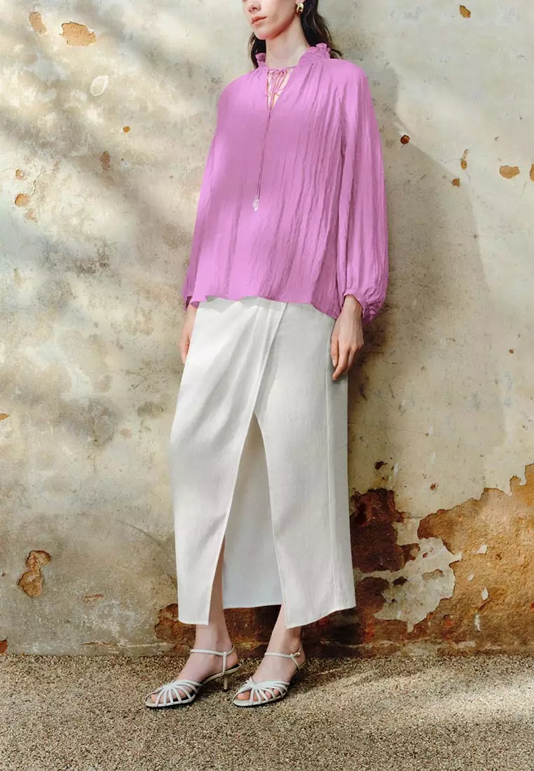 High Waist Ruched Draped Midi Wrap Skirt