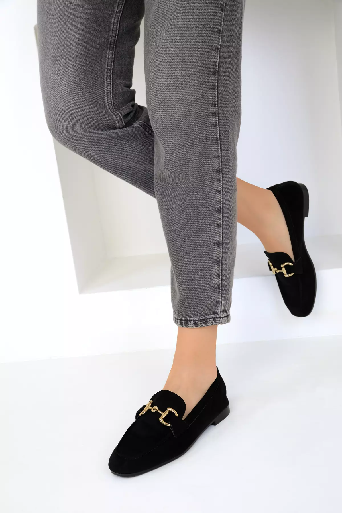 Black Suede Women's Loafer Shoes 18930