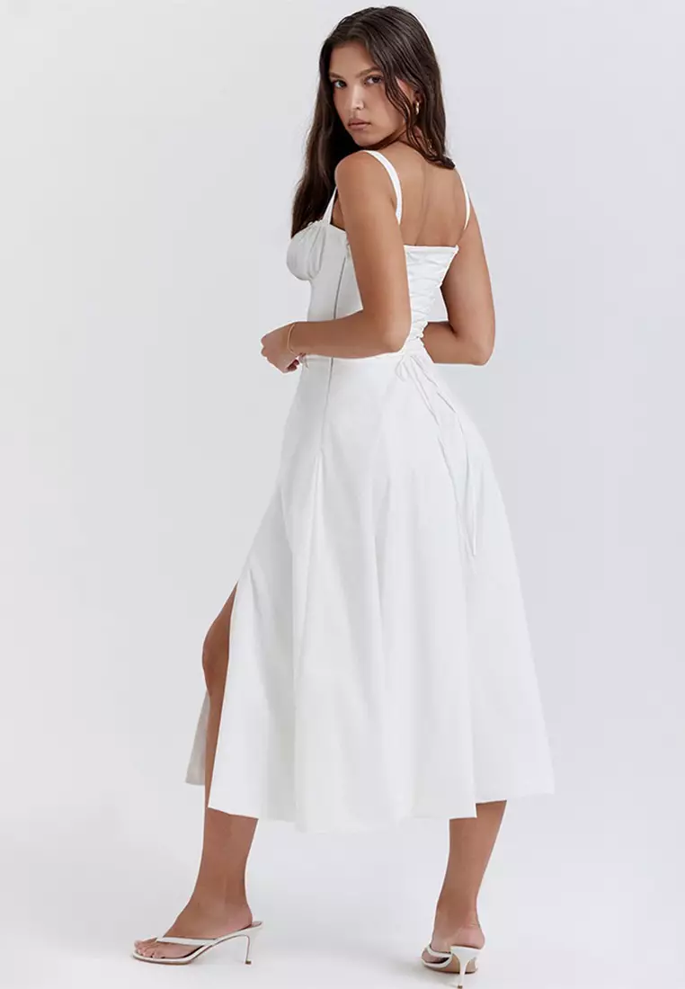 Backless Slim Suspender Slit Dress LBH-D1313