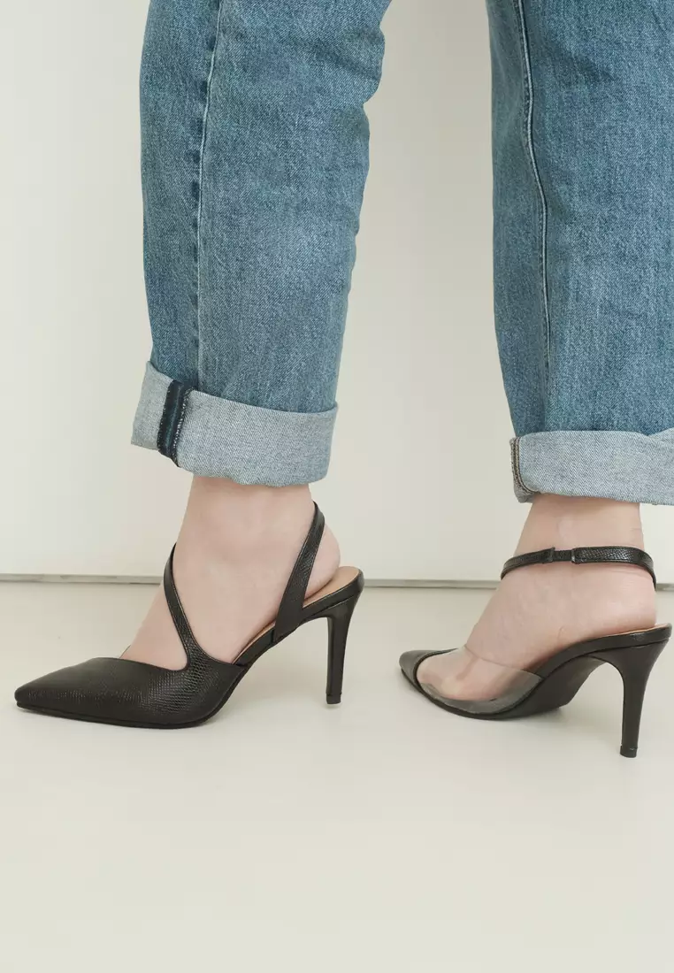 Faye stiletto pump heels with snake embossed leather