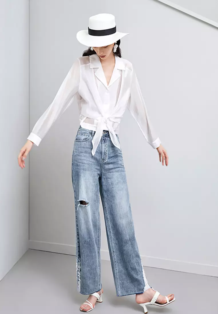 Relaxed Casual Shirt With Front Ribbon