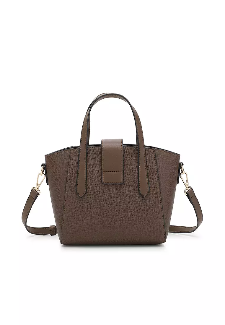 Women's Twist Lock Top Handle Bag / Sling Bag / Crossbody Bag - Brown