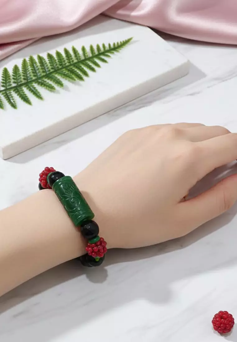 Aksesoris Gelang Giok Wanita Jade Classic Bracelet Green, Red & Black