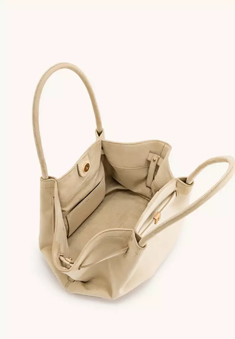 Hana Medium Faux Suede Tote Bag - Off White