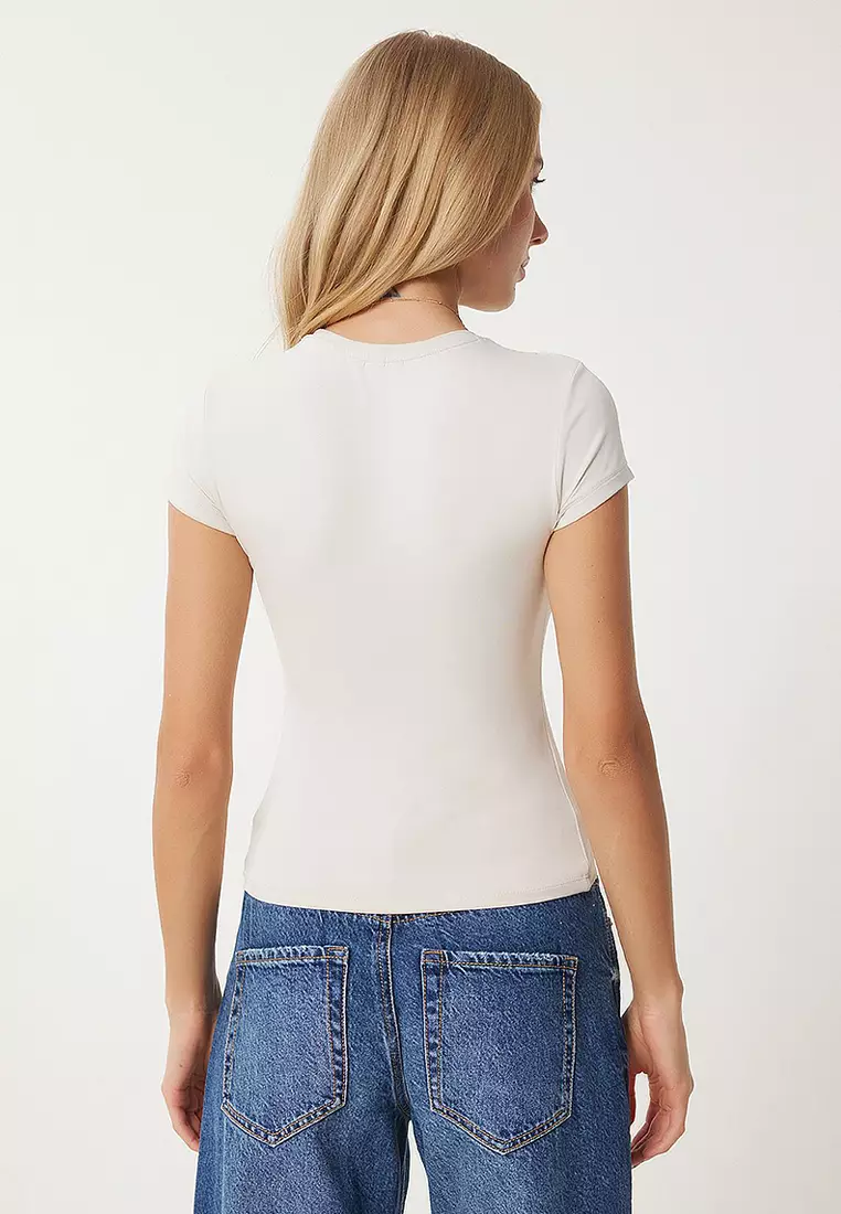 Body Fitting Sandy Knitted T-Shirt