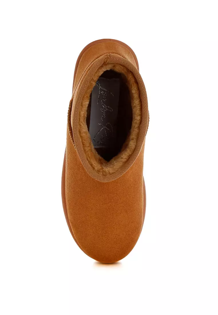 Sepatu Salju Microfiber Lembut Warna Tan