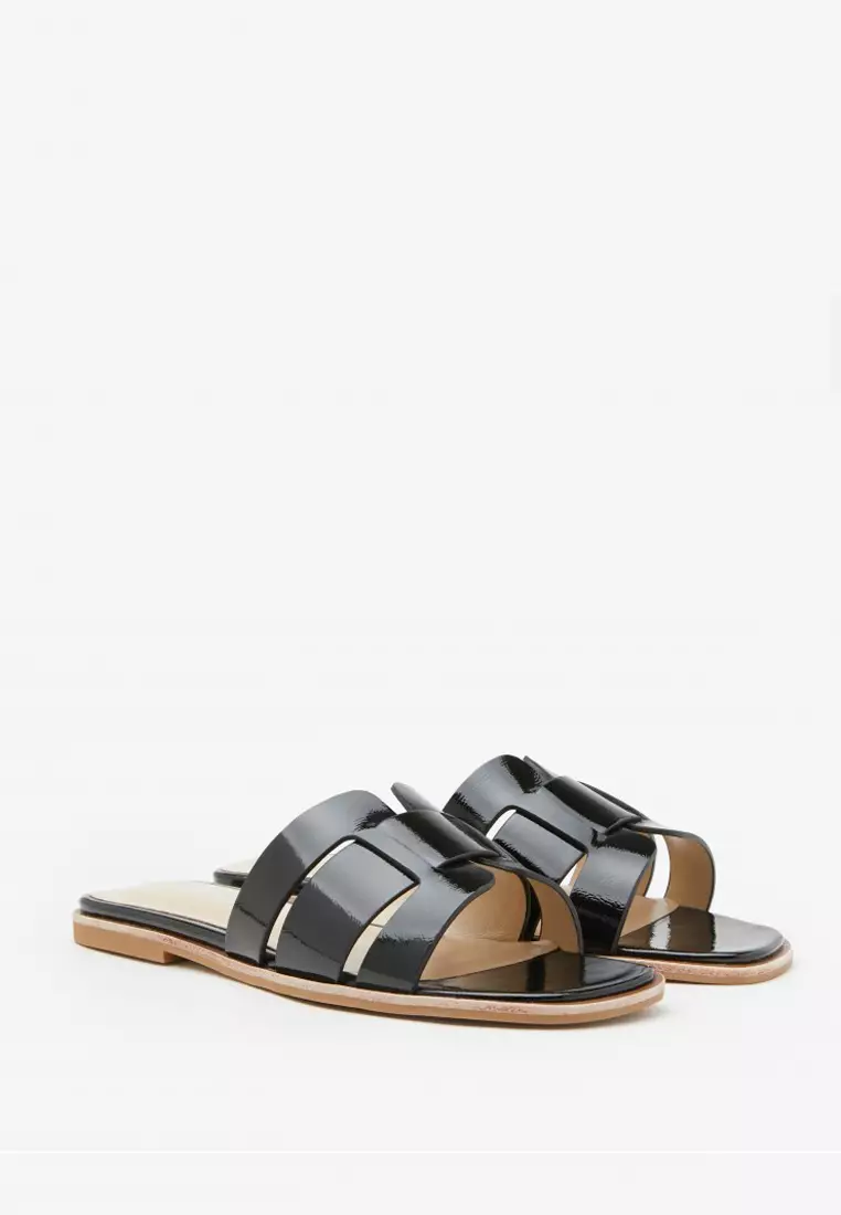 Elmira Interlocked Cage  Leather Slides