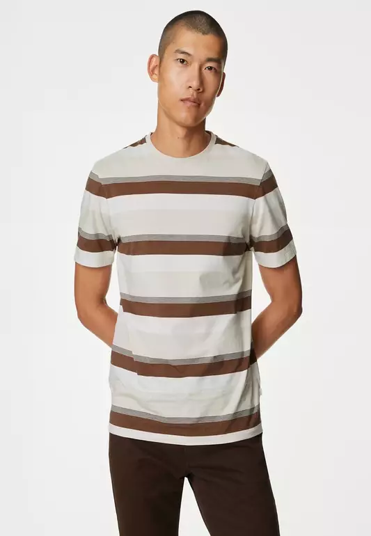M&S Collection Pure Cotton Striped T-Shirt