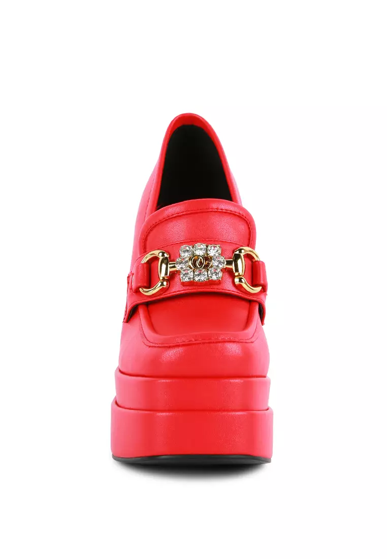 Red platform loafers hotsell