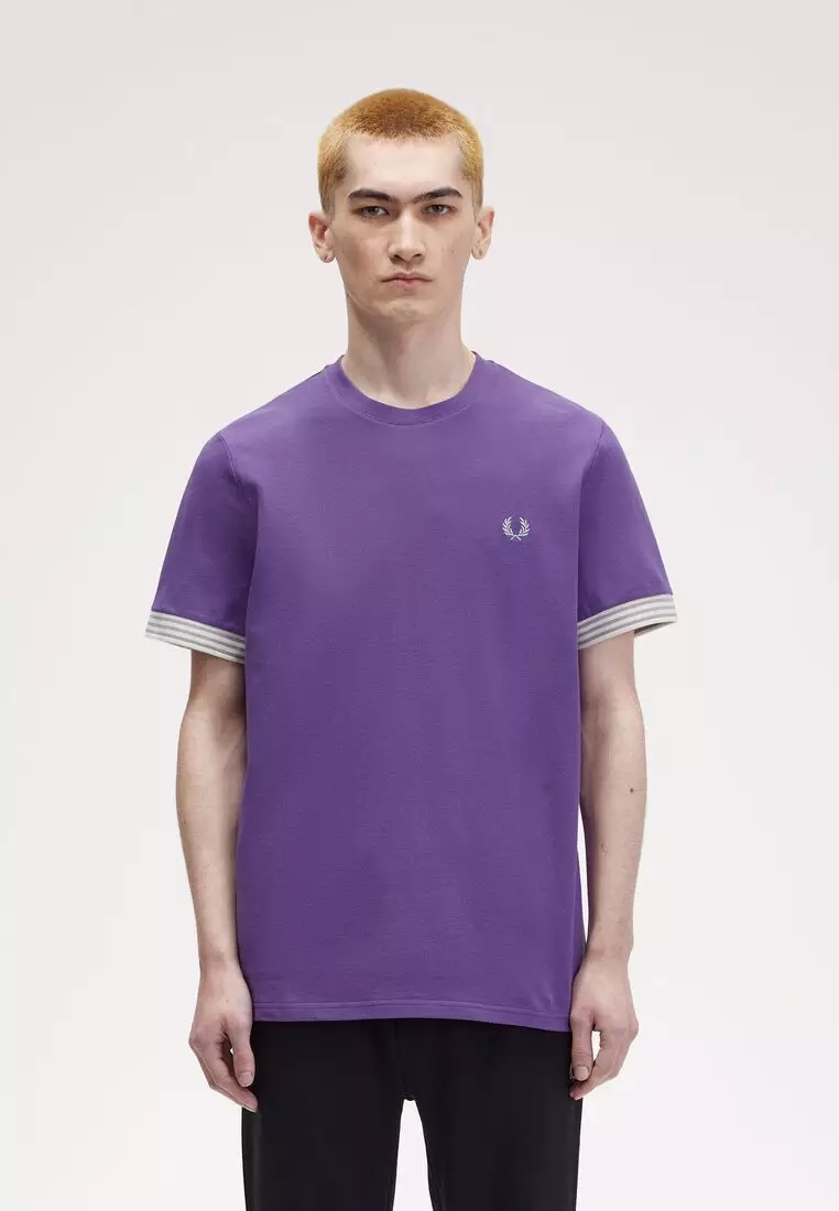 Fred Perry M7707 Striped Cuff T-Shirt (AMETHYST)
