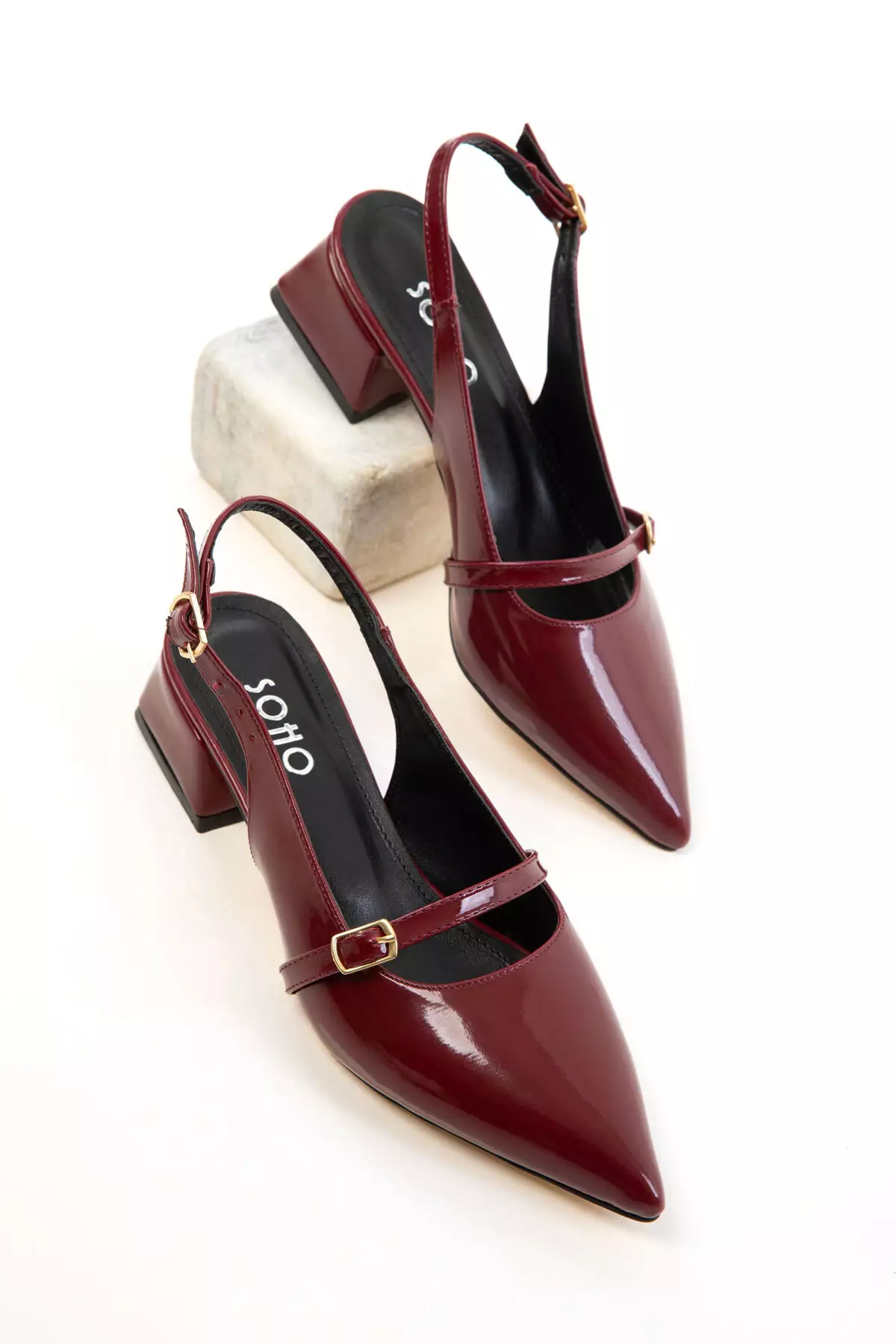 Claret Red Patent Leather Women's Classic Heeled Shoes 20656