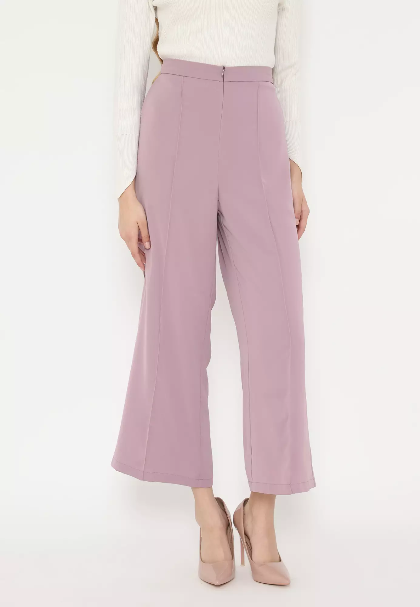 Pants Culote Soft Pink High Waist Leg Pants Look Elegan By Brilliant Girl Warna Putih Warna PINK