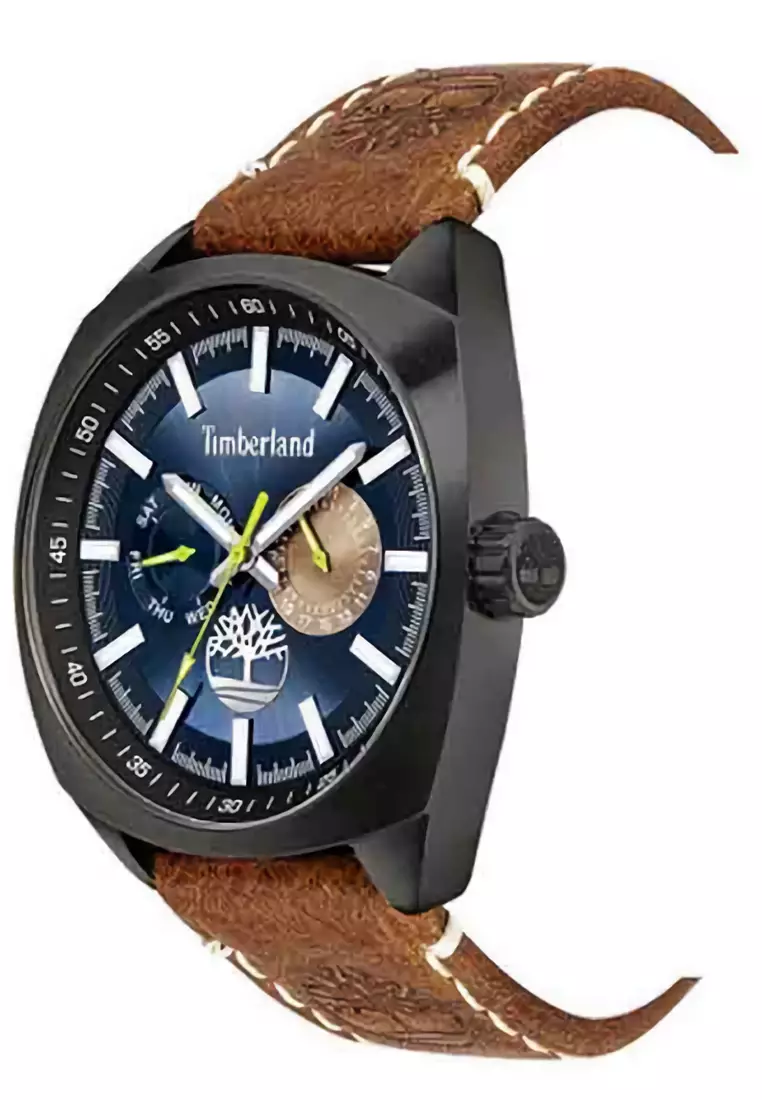 Timberland - Jam Tangan Analog Pria - Black - Brown Leather Strap - TBL 15931 JSU-03