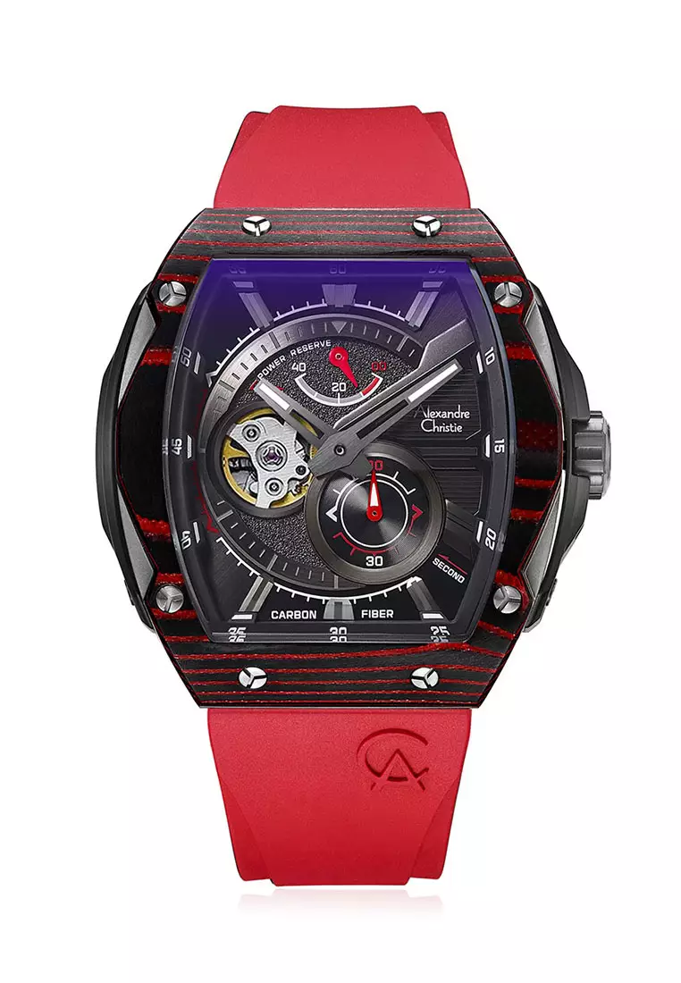 Alexandre Christie Jam Tangan Pria - Red Black - Leather Strap - 6608 MAREPBARE