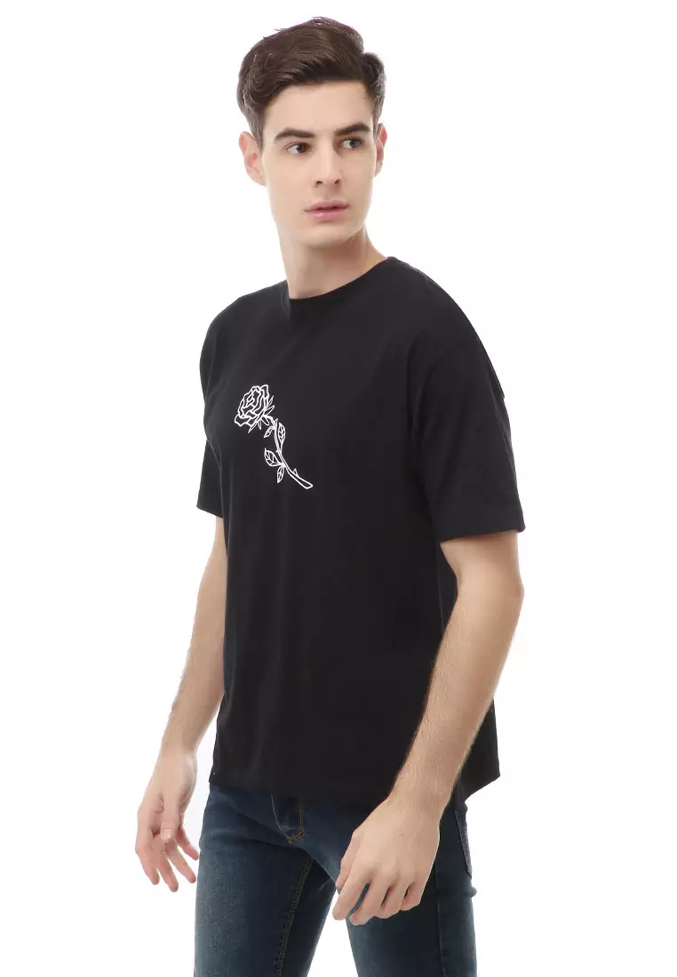 Jack T-Shirt Atasan Kasual Kaos Pria Rose Motive Lengan Pendek Material Cotton ORIGINAL - Black