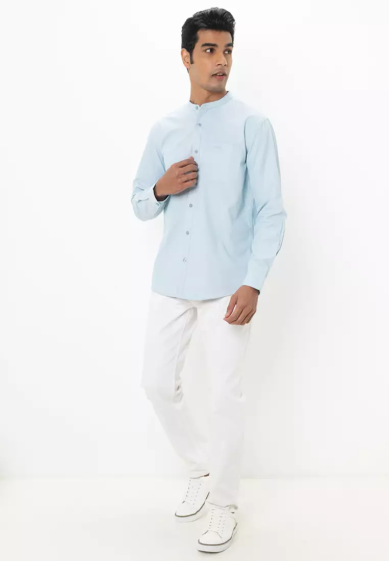 Casual Mandarin Collar Long Sleeve Shirt