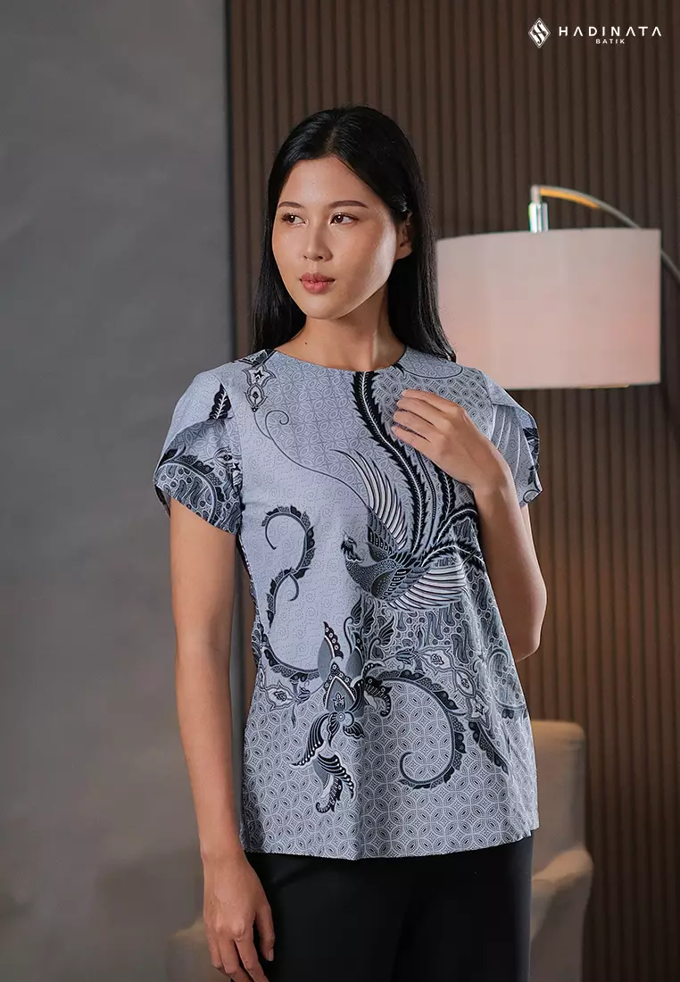 Hadinata Batik Wanita Superfine Blouse Pendek Mahija Grey