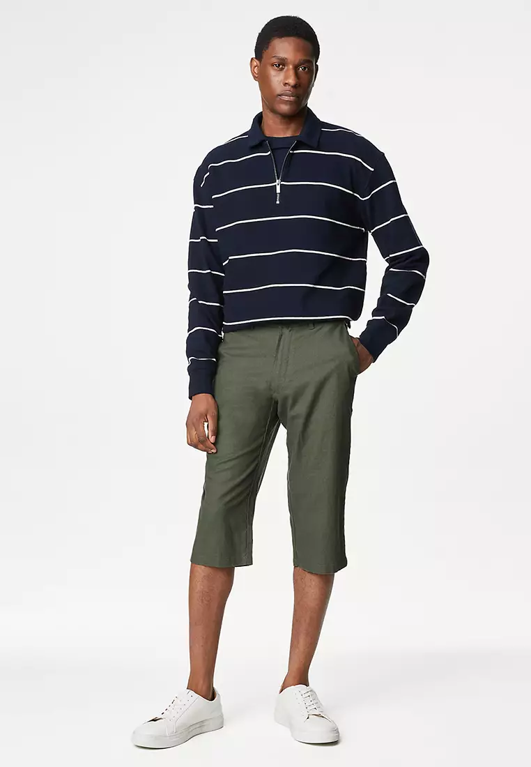 Linen Blend 3/4 Leg Shorts