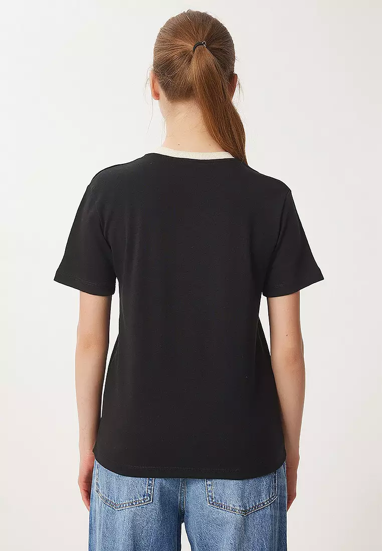 Contrast Color Cotton Knit T-Shirt