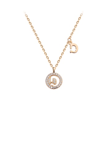 Glamorousky white 925 Sterling Silver Plated Champagne Gold Fashion Simple Hollow Alphabet D Geometric Round Pendant with Cubic Zirconia and Necklace 17899ACA47090BGS_1