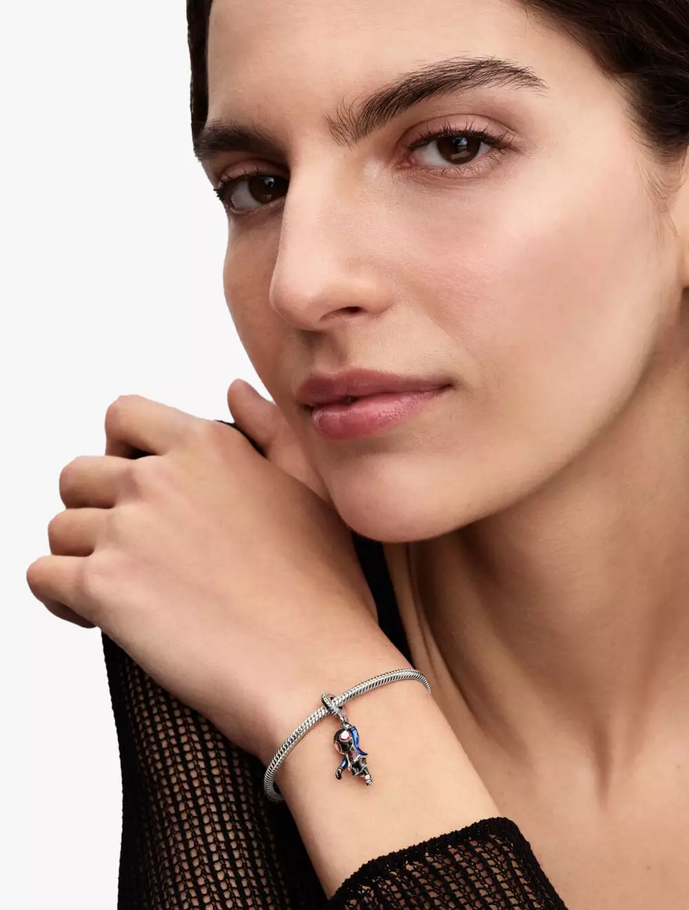 Marvel Spider-Man Miles Morales sterling silver dangle with red, blue, white and black enamel