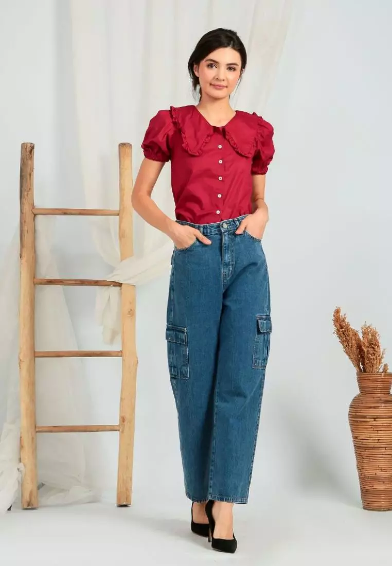 Gwen Cargo Jeans Highwaist in Blue