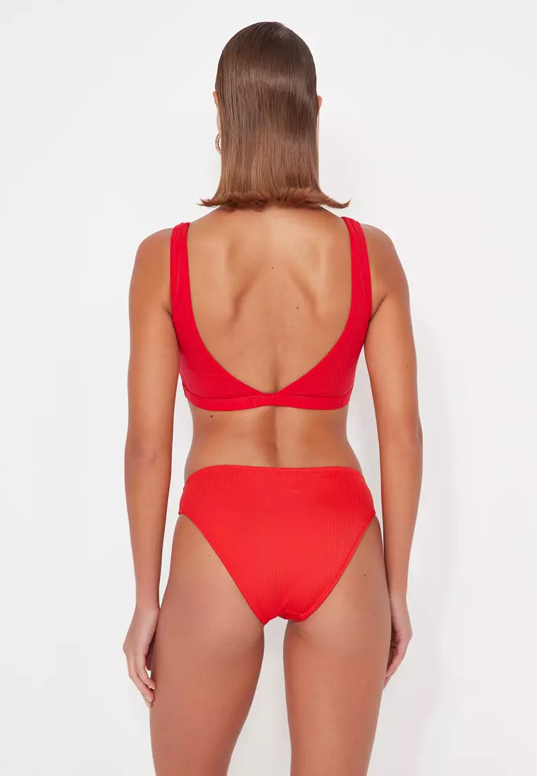 Buy Trendyol Red VCut High Leg Bikini Bottoms Online ZALORA Malaysia