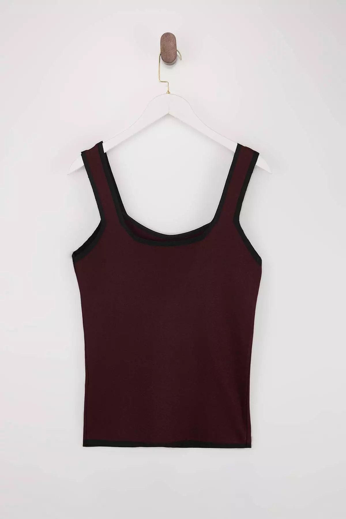 Burgundy Stripe Detailed Square Neck Bodycon Slim Knitwear Blouse Tbbss24Af00052