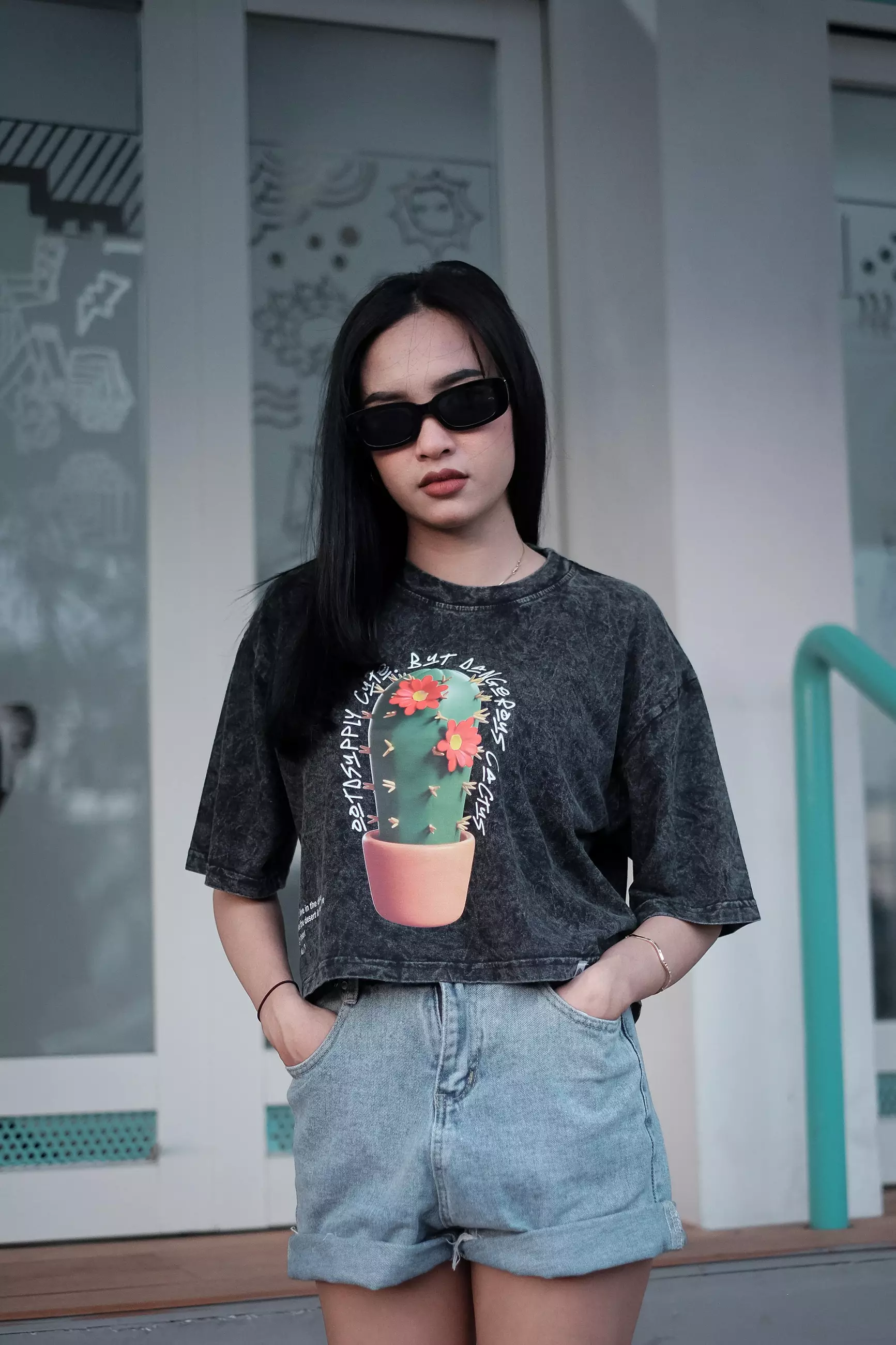 OOTDSUPPLY Croptee Oversized Sandwash Cactus | Croptee Oversize Wanita