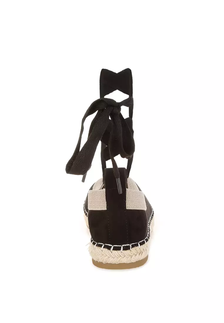 Microfiber Detachable Lace Espadrilles In Black