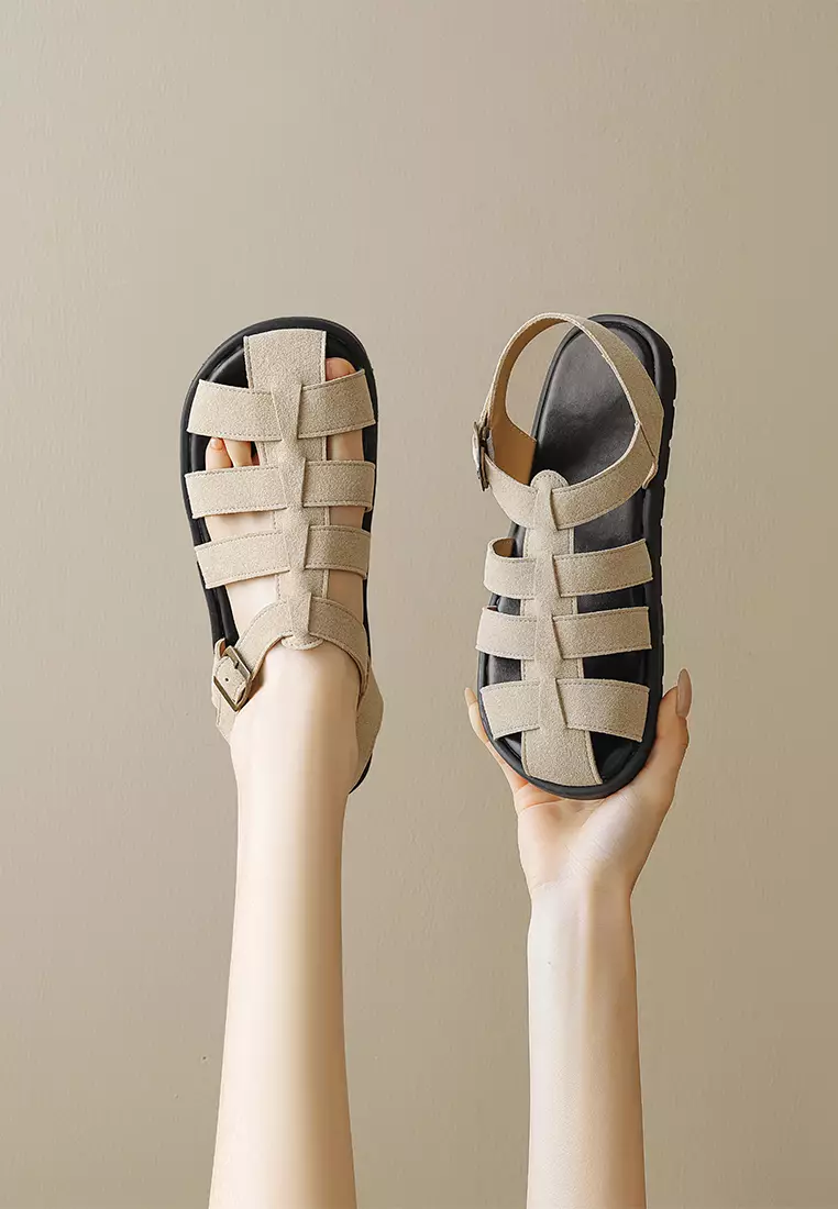 Round Toe Microfiber Leather Sandals WW8397-3