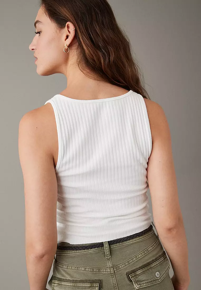 Aerie White Cropped Woven Corset Tank Top