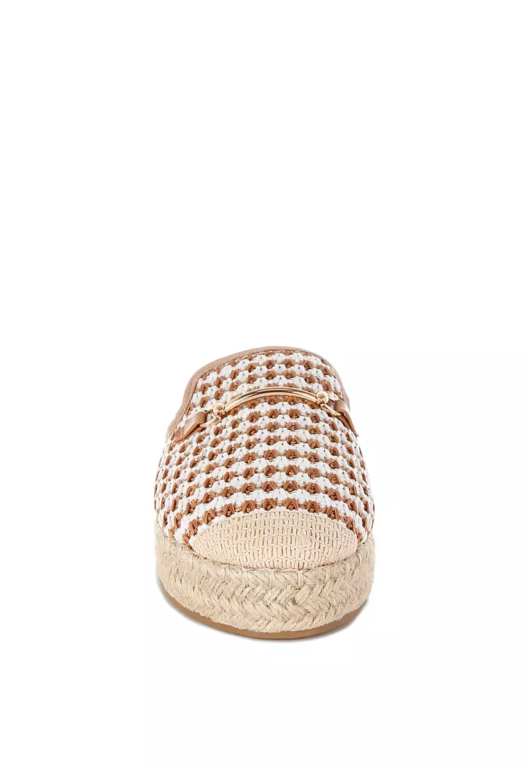 Raffia Slip-On Mules In Brown