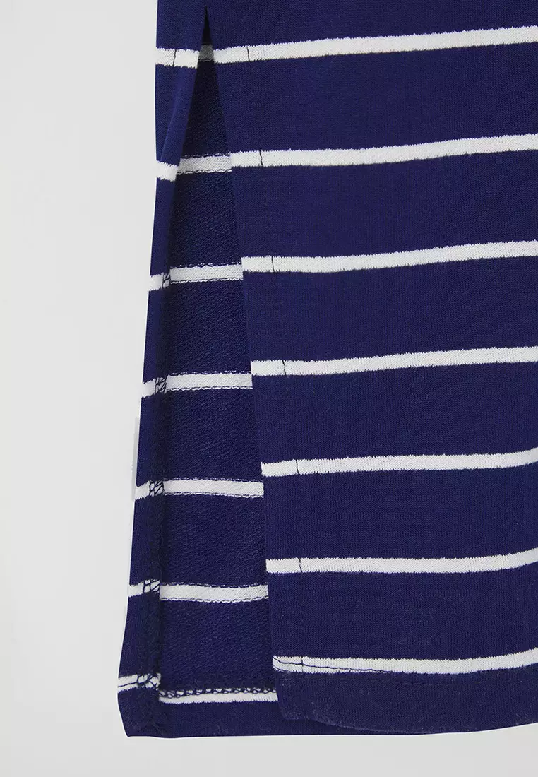 Navy Blue Crew Neck Striped Knitted Plus Size Dress Tbbss25Ah00087