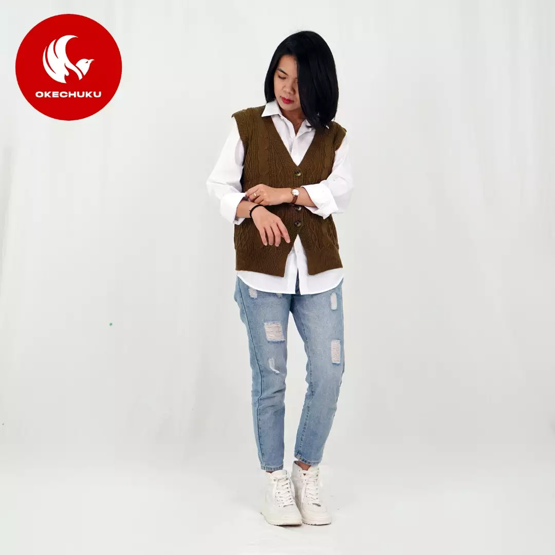 Vest Kancing Rompi Rajut Kancing Knit Outer Korean Style Rompi Rajut Wanita Gaya Korea