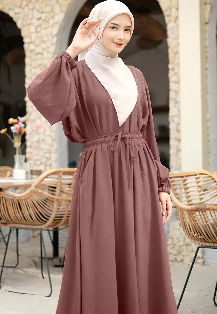 JV Hasanah Set Rok Baju Kurung Selena Mauve | Setelan Rok Crinkle Jumbo Busui