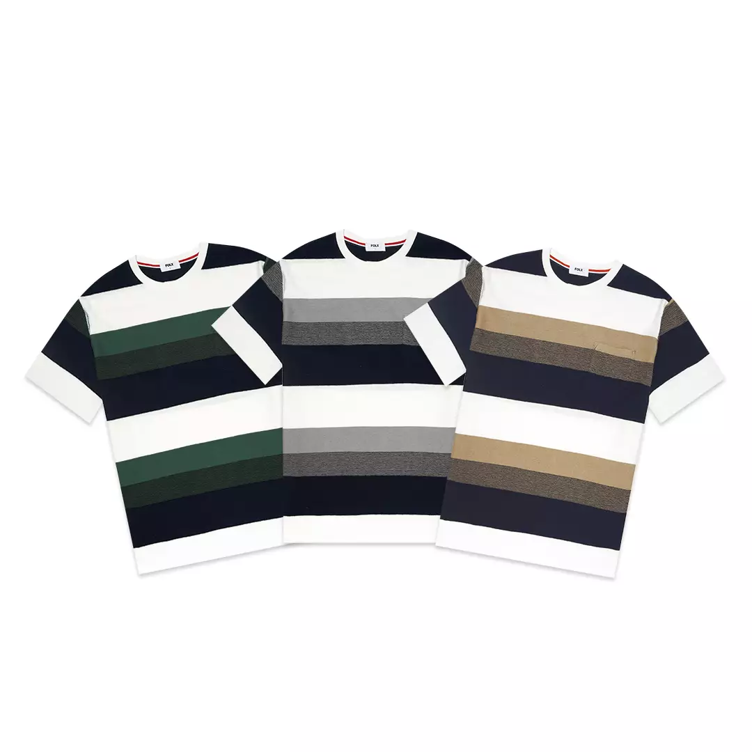 Striped Terry Pocket T-Shirt Brown