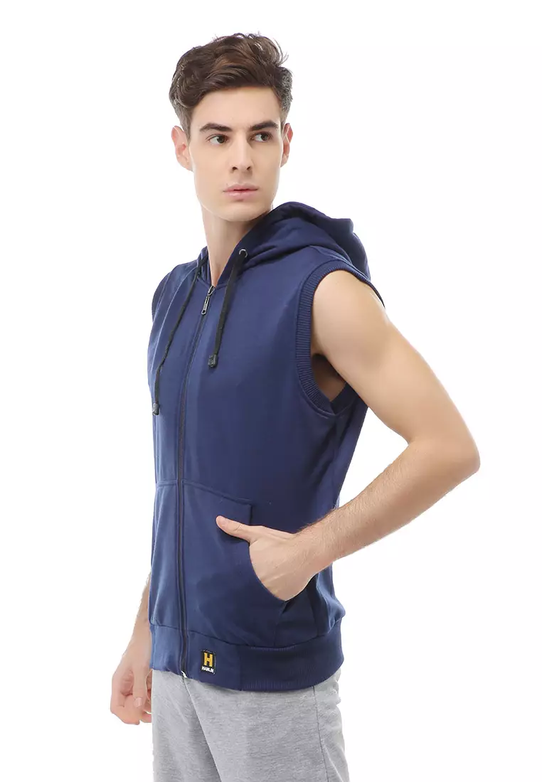 Clover Outerwear Pria Jaket Rompi Zipper Polos Material Fleece ORIGINAL - Navy