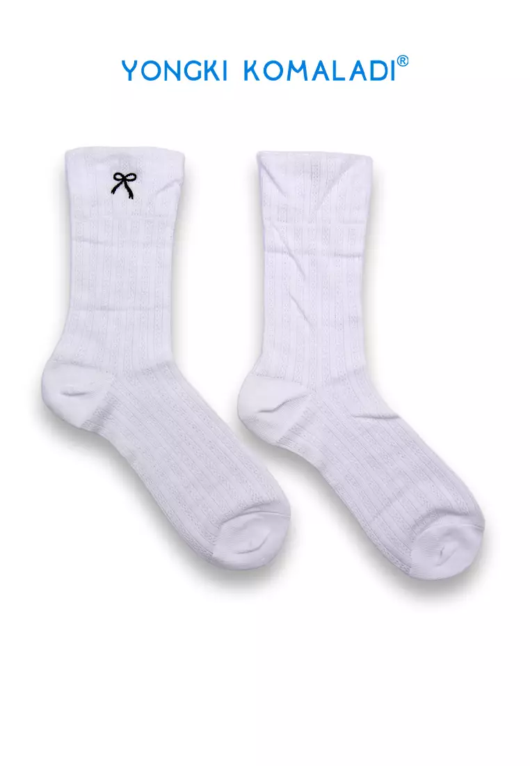 YONGKI KOMALADI KAOS KAKI POLOS MOTIF PITA RIBBON SOCK07 PUTIH