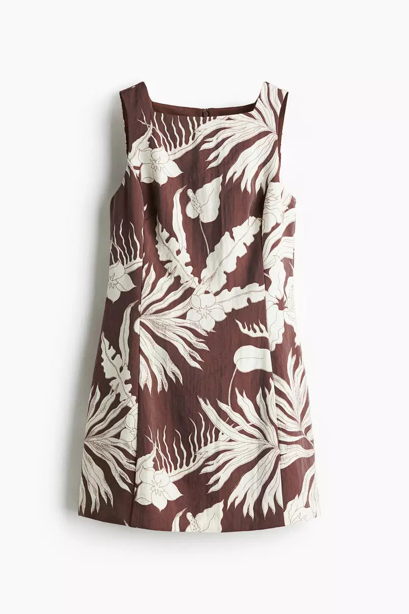 Square-neck twill dress