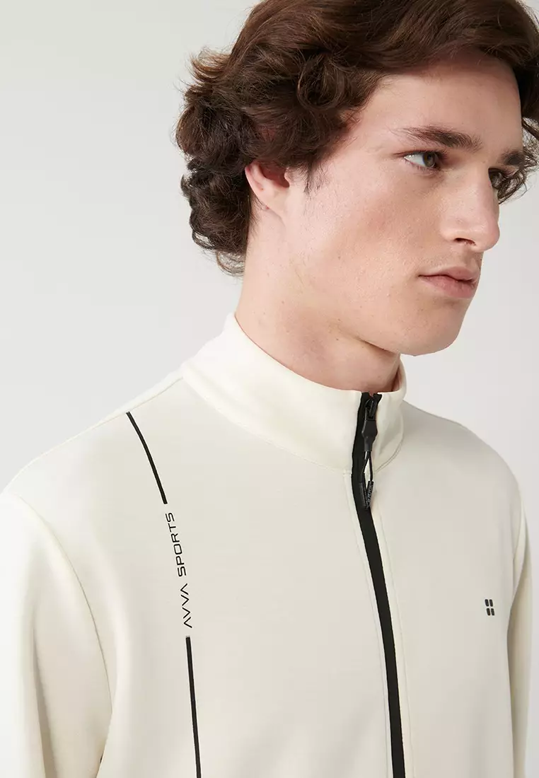 Men's Ecru Stand Collar Printed Soft Touch Printed Sweatshirt A41Y1225