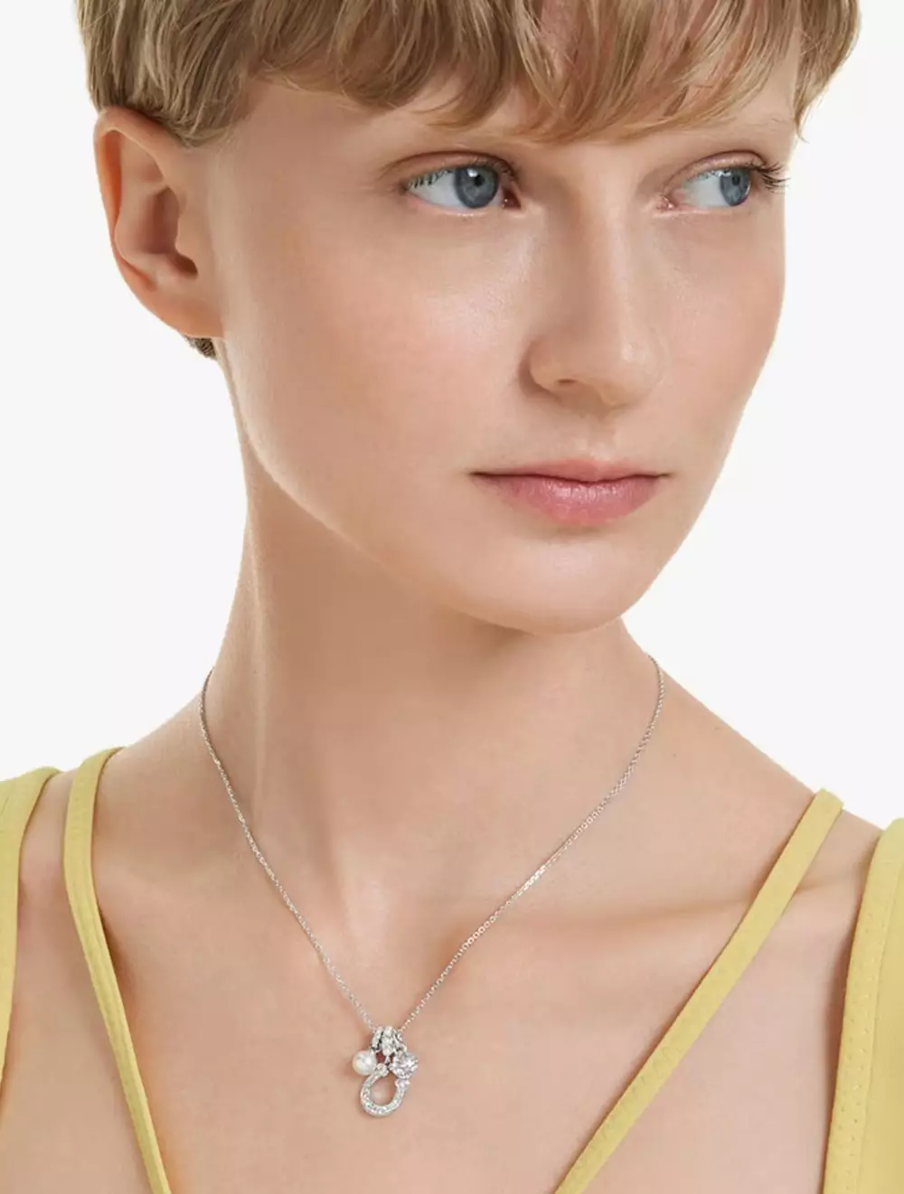 Symbolica pendant, Crystal pearl, Round cut, Pavé, Horse shoe, White, Rhodium plated