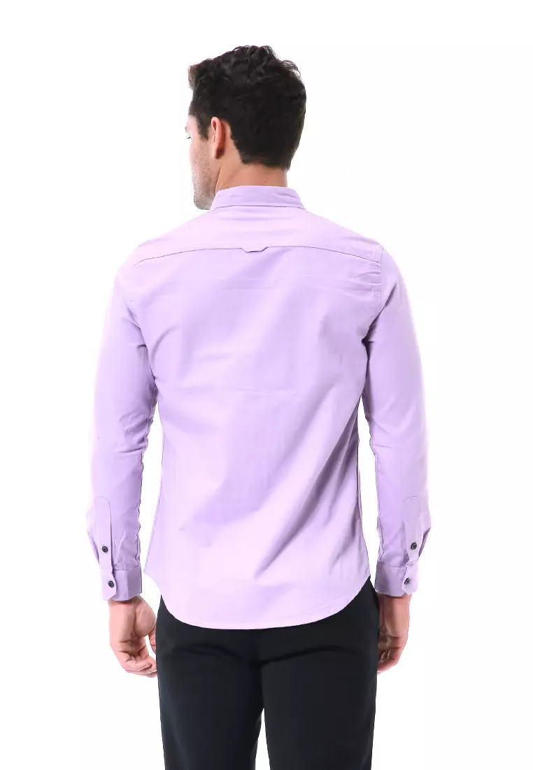 Leopold Kemeja Basic Pria Motif Polos Long Sleeve Material Cotton ORIGINAL - Lilac
