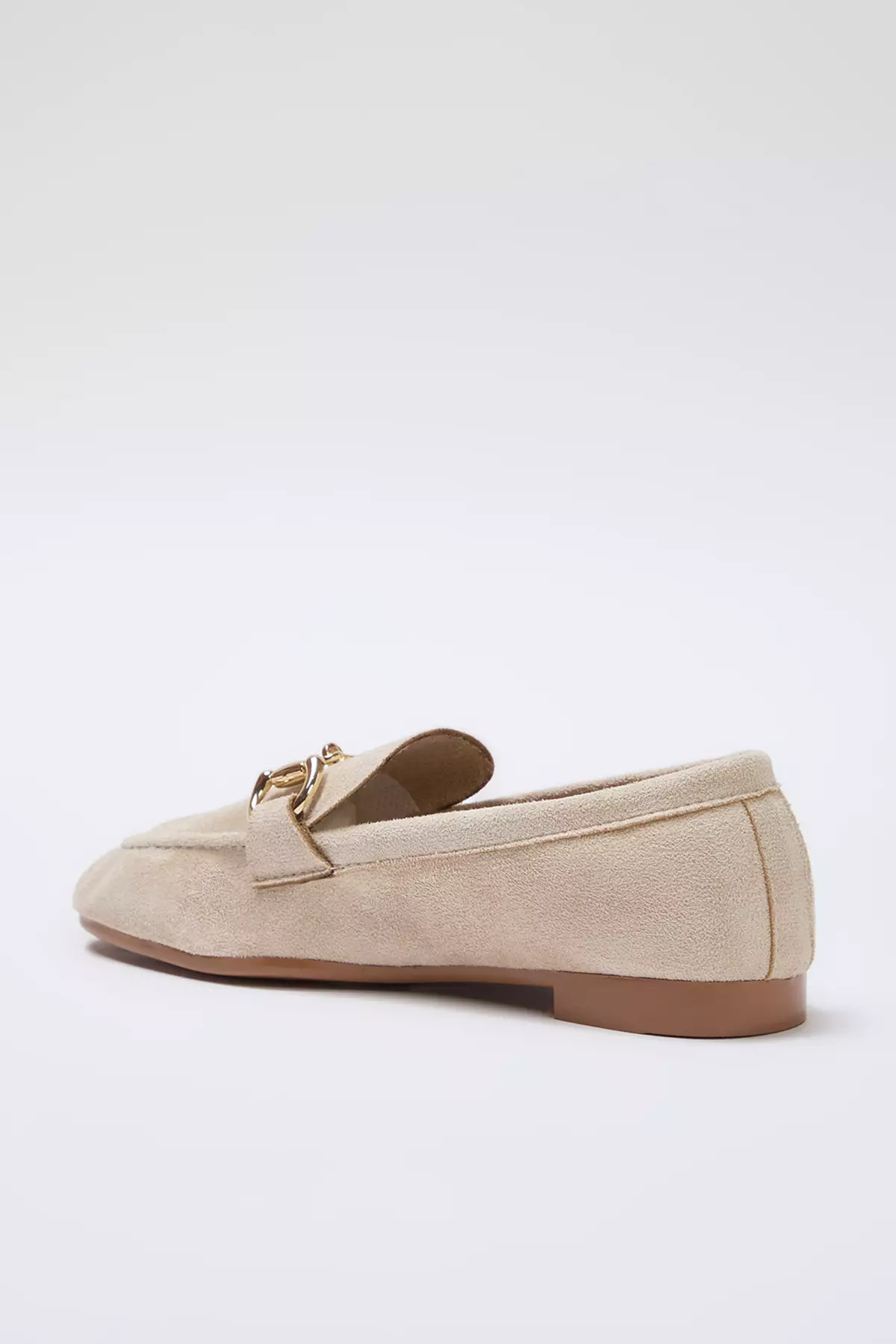 Beige Suede Women's Loafer Shoes With Accessory Detail Takss25La00000