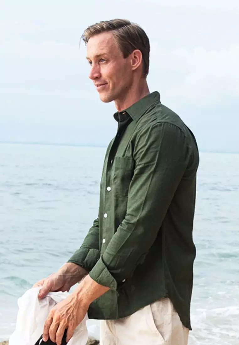 Midnight Green Kemeja Linen Lengan Panjang Pria Hijau | Linen Long Sleeve Shirt Men Green
