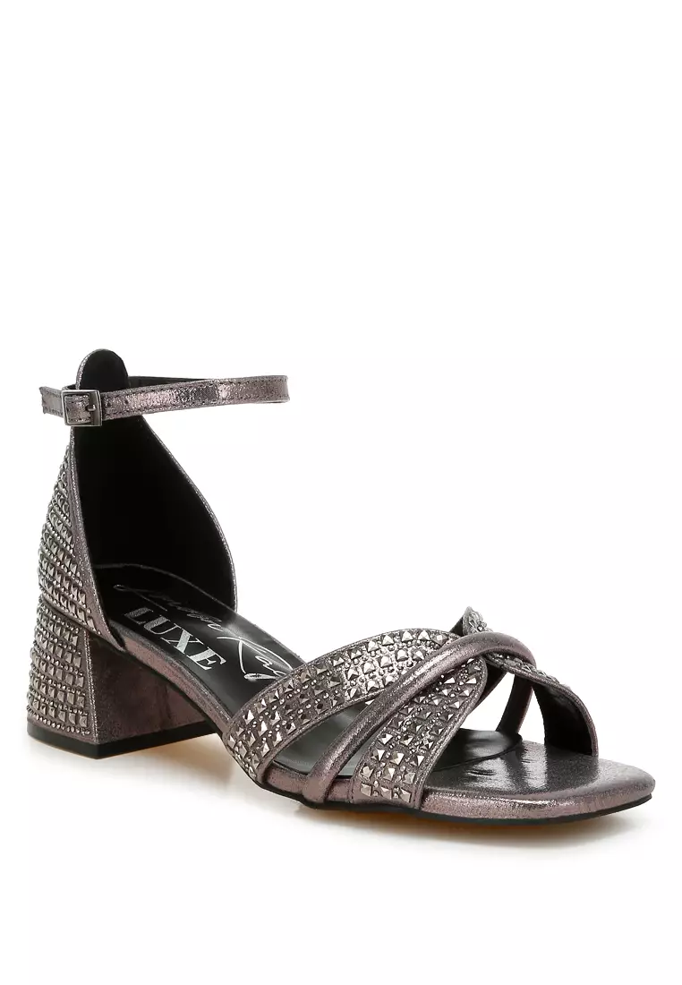 Block heel rhinestone sandals shop