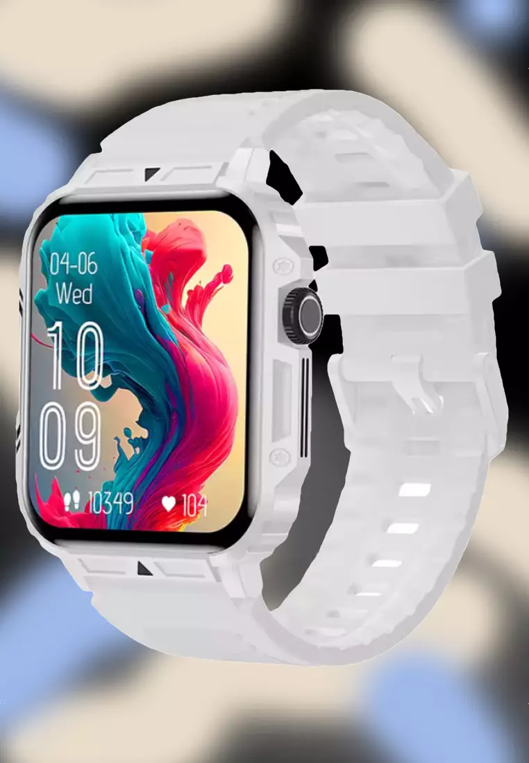 Unisex IOS/Android White SmartWatch with White Rubber Strap