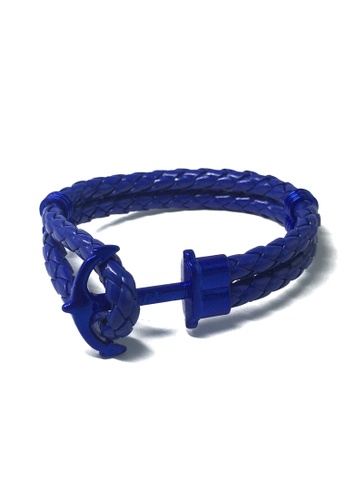 Splice Cufflinks blue Grapple Series Blue PU Leather Electric Blue Anchor Bracelet SP744AC39XGASG_1