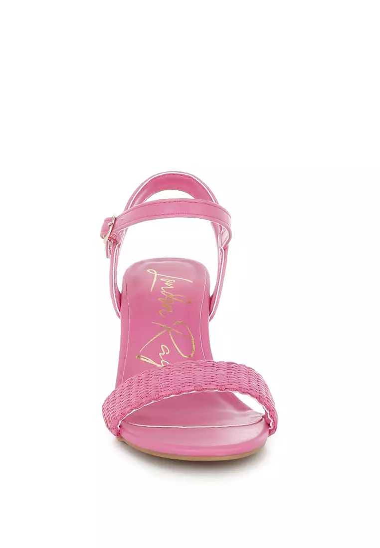 Raffia Pin Buckle Block Heels In Fuchsia