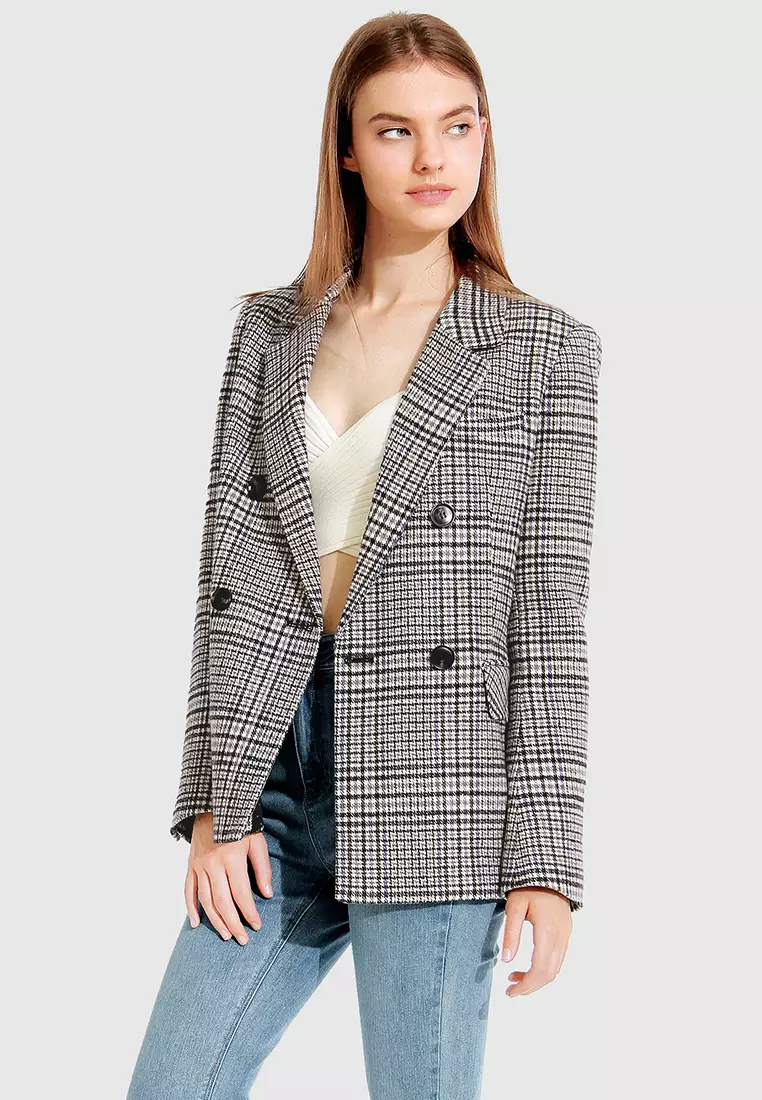 White top plaid blazer